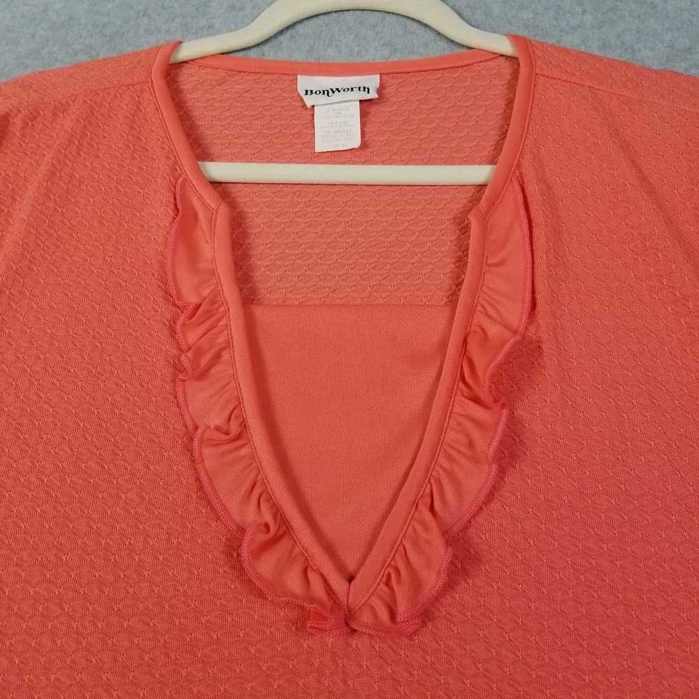 BonWorth Top Womens XL Extra Large Orange See Through Short Sleeve Stretch Knit - Picture 2 of 12